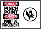 Safety Sign, Header: DANGER, Legend: DANGER PINCH POINT (BILINGUAL FRENCH - DANGER POINT DE PINCEMENT)