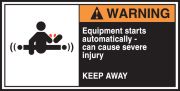 EQUIPMENT STARTS AUTOMATICALLY CAN CAUSE SEVERE INJURY KEEP AWAY (W/GRAPHIC)