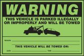 Parking Violation Labels: Warning - This Vehicle Is Parked Illegally Or Improperly And Will Be Towed