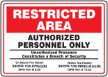 Restricted area signs with message authorized personnel only