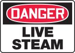 Safety Sign, Header: DANGER, Legend: LIVE STEAM