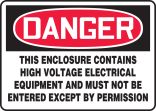 THIS ENCLOSURE CONTAINS HIGH VOLTAGE ELECTRICAL EQUIPMENT AND MUST NOT BE ENTERED EXCEPT BY PERMISSION