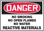 NO SMOKING NO OPEN FLAMES NO WATER REACTIVE MATERIALS
