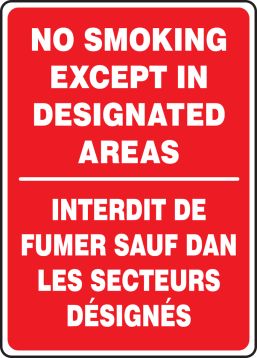NO SMOKING EXCEPT IN DESIGNATED AREAS (BILINGUAL FRENCH)