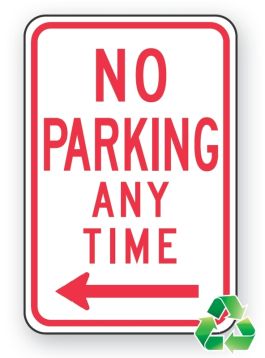 NO PARKING ANY TIME, LEFT ARROW