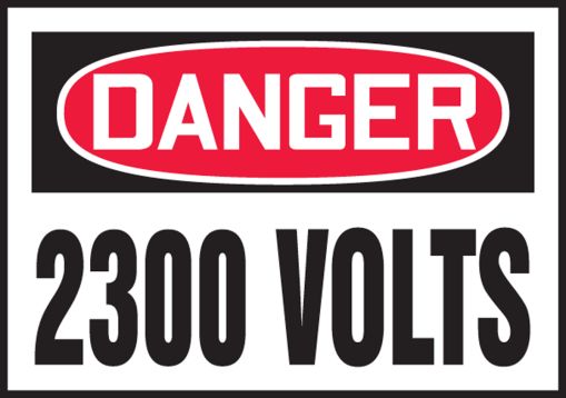 Safety Label, Header: DANGER, Legend: 2300 VOLTS