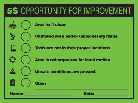 5S Improvement Opportunity Label