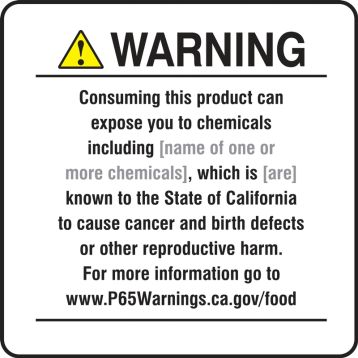Semi-Custom Prop 65 Food Exposure Safety Sign: Cancer And Reproductive Harm
