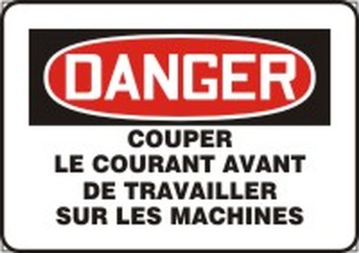 DANGER COUPER LE COURANT AVANT DE TRAVAILLER SUR LES MACHINES