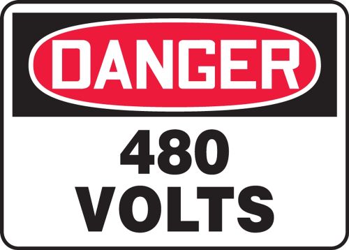 Safety Sign, Header: DANGER, Legend: DANGER 480 VOLTS