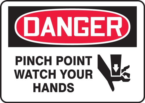 Safety Sign, Header: DANGER, Legend: PINCH POINT WATCH YOUR HANDS (W/GRAPHIC)