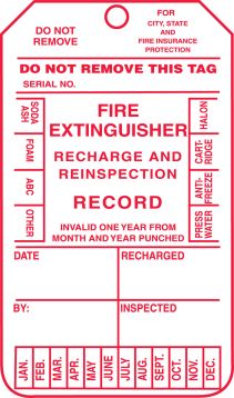 FIRE EXTINGUISHER RECHARGE AND REINSPECTION RECORD