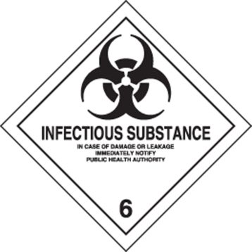 INFECTIOUS SUBSTANCE IN CASE OF DAMAGE OR LEAKAGE IMMEDIATELY NOTIFY PUBLIC HEALTH AUTHORITY ... (W/GRAPHIC)