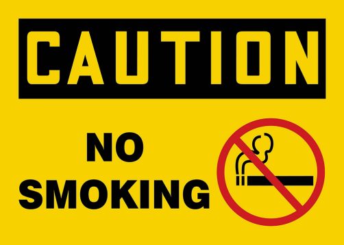 Safety Sign, Header: CAUTION, Legend: NO SMOKING (W/GRAPHIC)