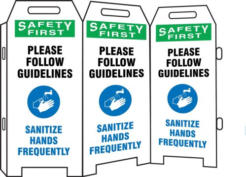 Plant & Facility, Header: SAFETY FIRST, Legend: Safety First Please Follow Guidelines Sanitize Hands Frequently