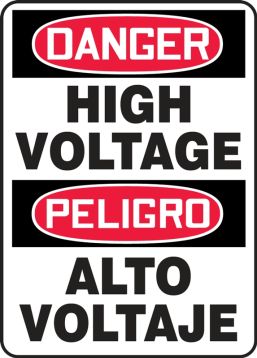 Safety Sign, Header: DANGER/PELIGRO, Legend: DANGER HIGH VOLTAGE (BILINGUAL)