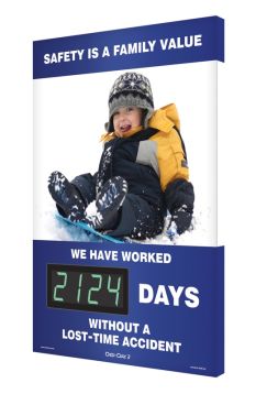Digi-Day® 3 Electronic Scoreboards: Safety Is A Family Value (Winter Theme) - We Have Worked _ Days Without A Lost Time Accident