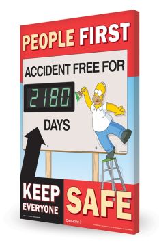 The Simpsons™ Digi-Day® 3 Electronic Safety Scoreboard: People First Accident Free For xxx Days Keep Everyone Safe