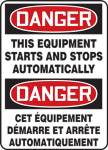 Safety Sign, Header: DANGER, Legend: DANGER THIS EQUIPMENT STARTS AND STOPS AUTOMATICALLY