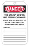 Safety Tag, Legend: DANGER DO NOT OPERATE EQUIPMENT LOCKED OUT