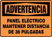 Safety Sign, Header: WARNING, Legend: WARNING ELECTRICAL PANEL KEEP CLEAR UP TO 36 INCHES