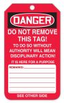 Safety Tag, Legend: DANGER DO NOT OPERATE