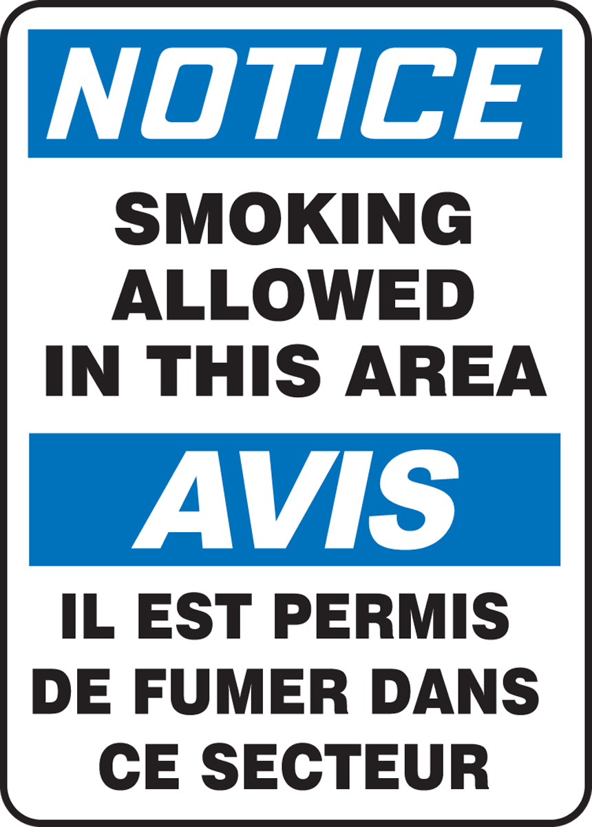 NOTICE-SMOKING ALLOWED IN THIS AREA (BILINGUAL FRENCH)