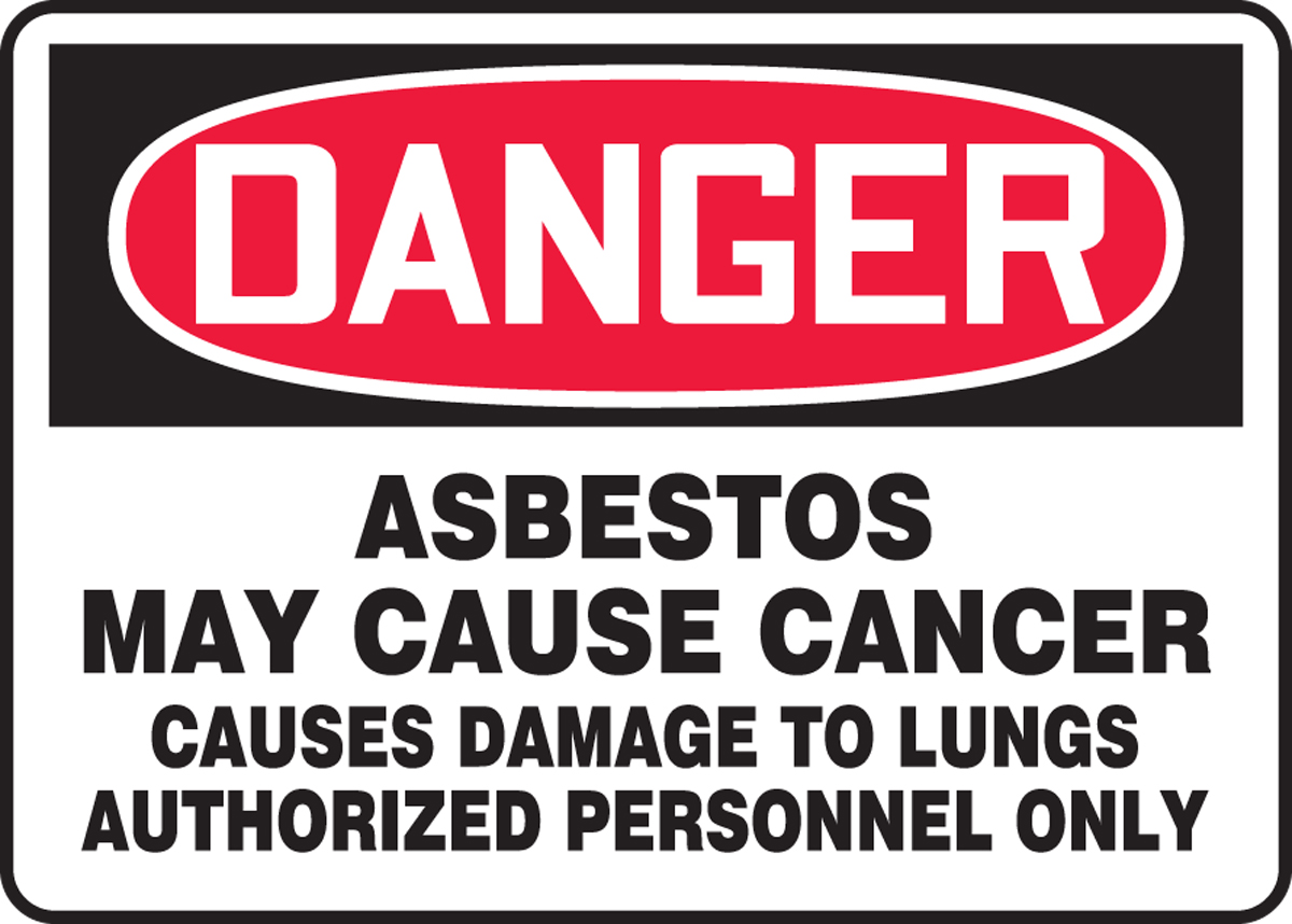 ASBESTOS MAY CAUSE CANCER CAUSES DAMAGE TO LUNGS AUTHORIZED PERSONNEL ONLY 