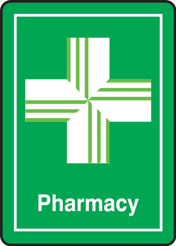 Safety Sign: Pharmacy (Green Background)