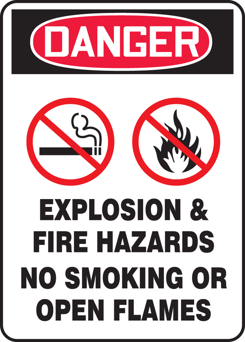 DANGER EXPLOSION & FIRE HAZARDS NO SMOKING OR OPEN FLAMES W/GRAPHIC