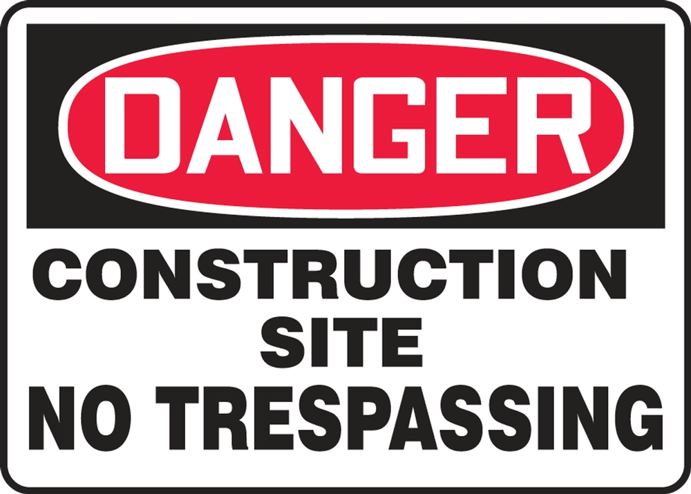 Safety Sign, Header: DANGER, Legend: CONSTRUCTION SITE NO TRESPASSING