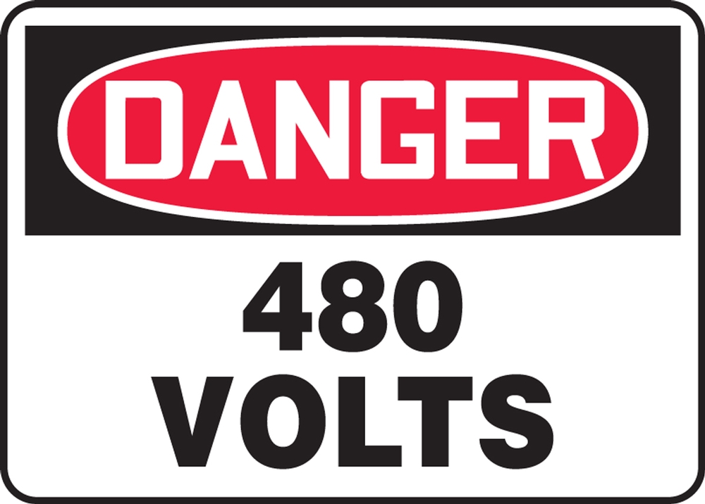 Safety Sign, Header: DANGER, Legend: DANGER 480 VOLTS