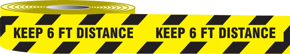 Plastic Barricade Tape: Keep 6 FT Distance (Black/Yellow)