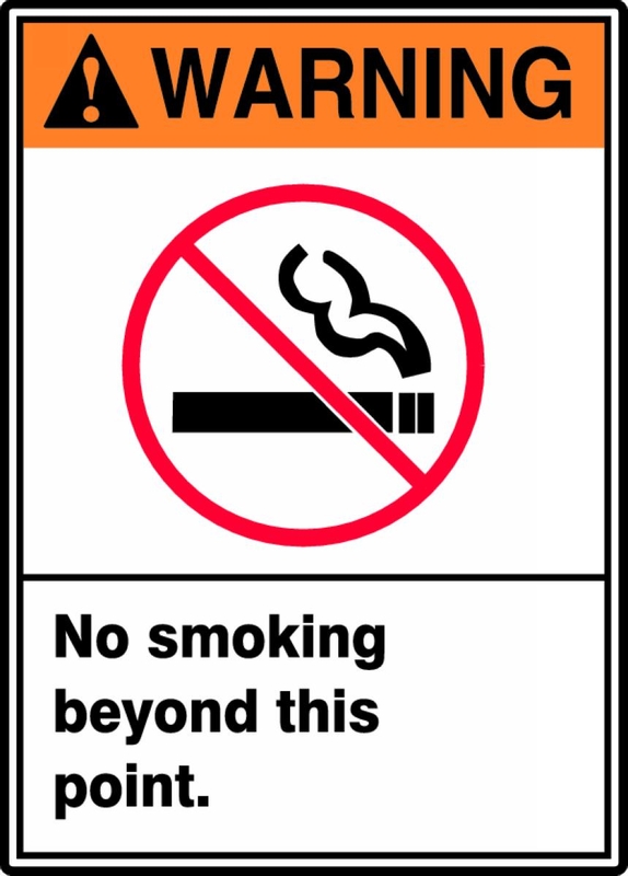 Safety Sign, Header: WARNING, Legend: NO SMOKING BEYOND THIS POINT (W/GRAPHIC)
