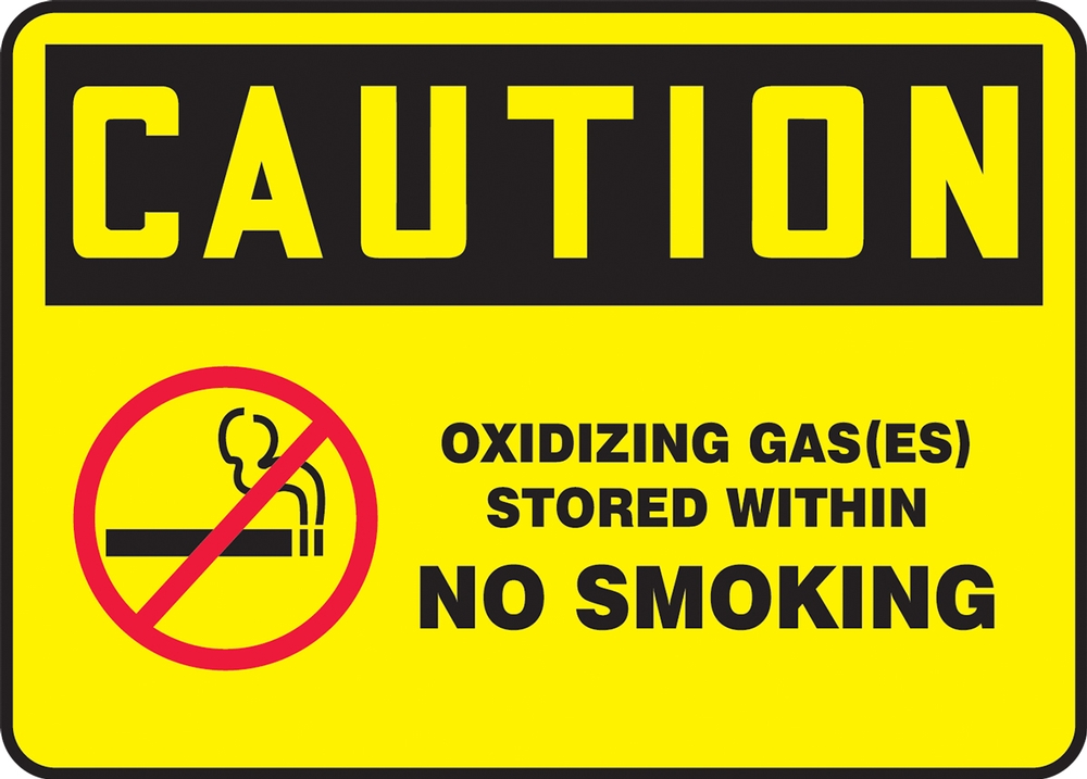 OSHA Safety Sign: Caution, Oxidizing Gas(es) Stored Within NO SMOKING (WITH PICTORIAL)
