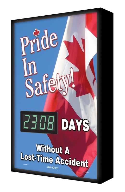 Backlit Digi-Day® 3 Electronic Scoreboards: Pride In Safety (Canadian) - _ Days Without A Lost Time Accident
