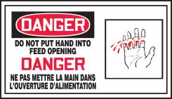 French Bilingual OSHA Danger Safety Label: Do Not Put Hand Into Feed Opening