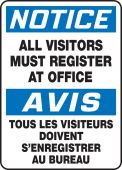 Bilingual OSHA Notice Safety Sign: All Visitors Must Register At Office