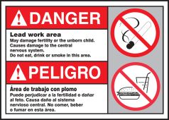 Bilingual ANSI Danger Safety Sign: Lead Work Area (English, Español)
