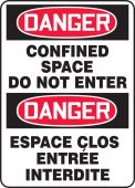 Bilingual OSHA Danger Safety Sign: Confined Space - Do Not Enter