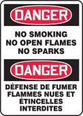 French Bilingual OSHA Danger Smoking Control Sign: No Smoking - No Open Flames - No Sparks