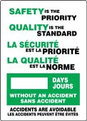 Bilingual French Write-A-Day Scoreboards: Safety Is the Priority - Quality Is The Standard - _ Days Without An Accident