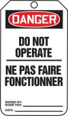 Bilingual French OSHA Danger Safety Tag: Do Not Operate