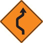 Rigid Construction Sign: Double Reverse Curve (Left)