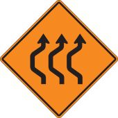 Rigid Construction Sign: Three Lane Double Reverse Curve (Left)