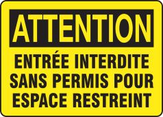BILINGUAL FRENCH SIGN – CONFINED SPACE