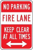 No Parking Traffic Sign: Fire Lane - Keep Clear At All Times (Double Arrow)