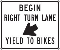 Lane Guidance Sign: Begin Right Turn Lane - Yield To Bikes