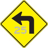 Semi-Custom Direction Sign: Left Turn (Advisory Speed)