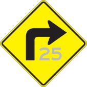 Semi-Custom Direction Sign: Right Turn (Advisory Speed)